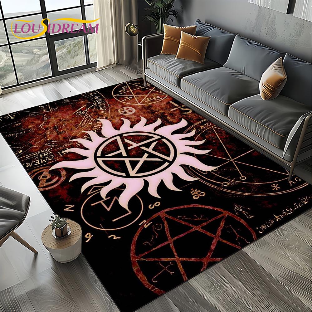 3D SPN Supernatural Sign Dean Sam Carpet Rug for Living Room Bedroom Home Sofa Decoration,Kids Play Area Rug Non-slip Floor Mat
