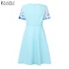 ZANZEA Women Summer Round Neck Casual Short Sleeve Print Dress Holiday