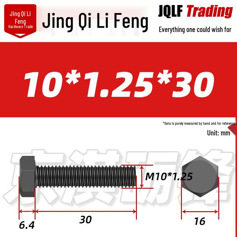 12.9 Grade Black High-Strength External Hex Bolt, Medium Tooth, Full Thread, M10-M36