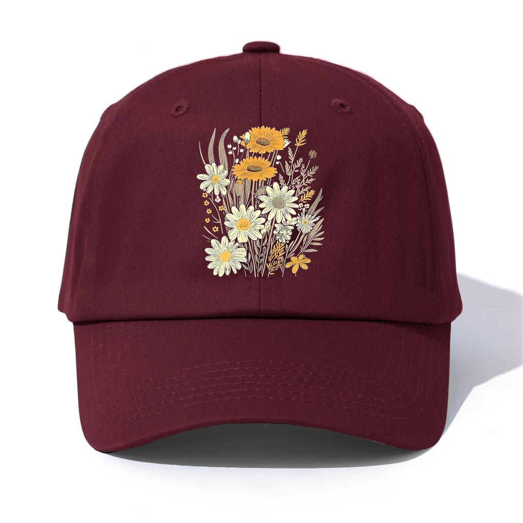 pc Flowers Print Baseball Cap for Adults Minimalist Retro Style Casual Soft Adjustable Dad Hat Perfect As Gift