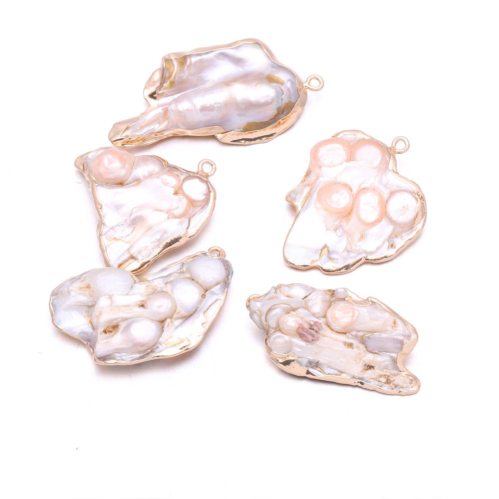 1Pc Artificial Pearl Pendant, Boho Irregular Electroplated Golden Edge Charms for DIY Necklace Jewelry Accessories, Halloween Christmas Crafts