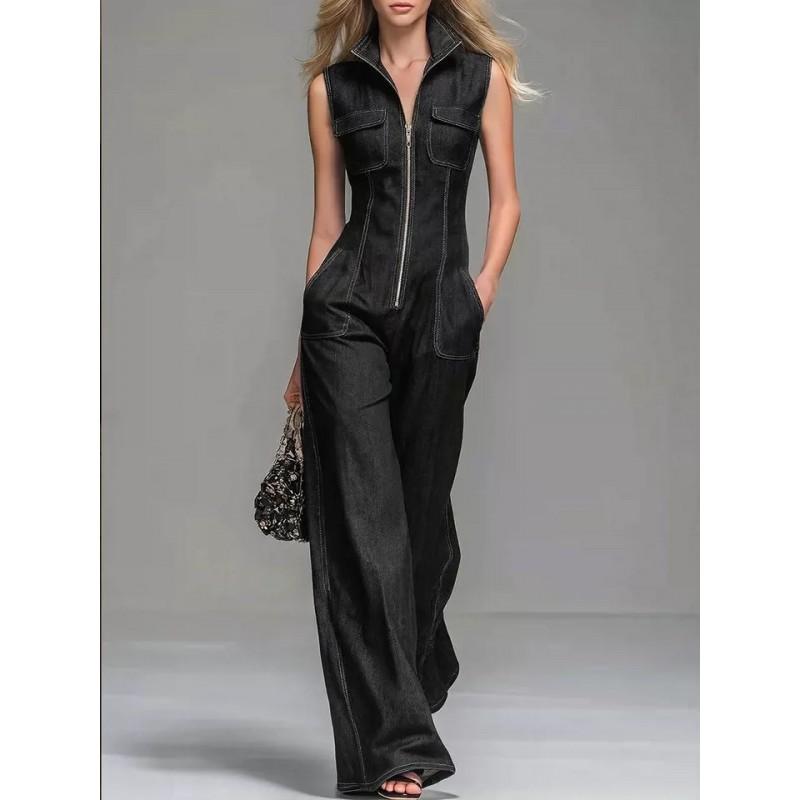 2026 Womens Washable Denim Jumpsuit Vintage