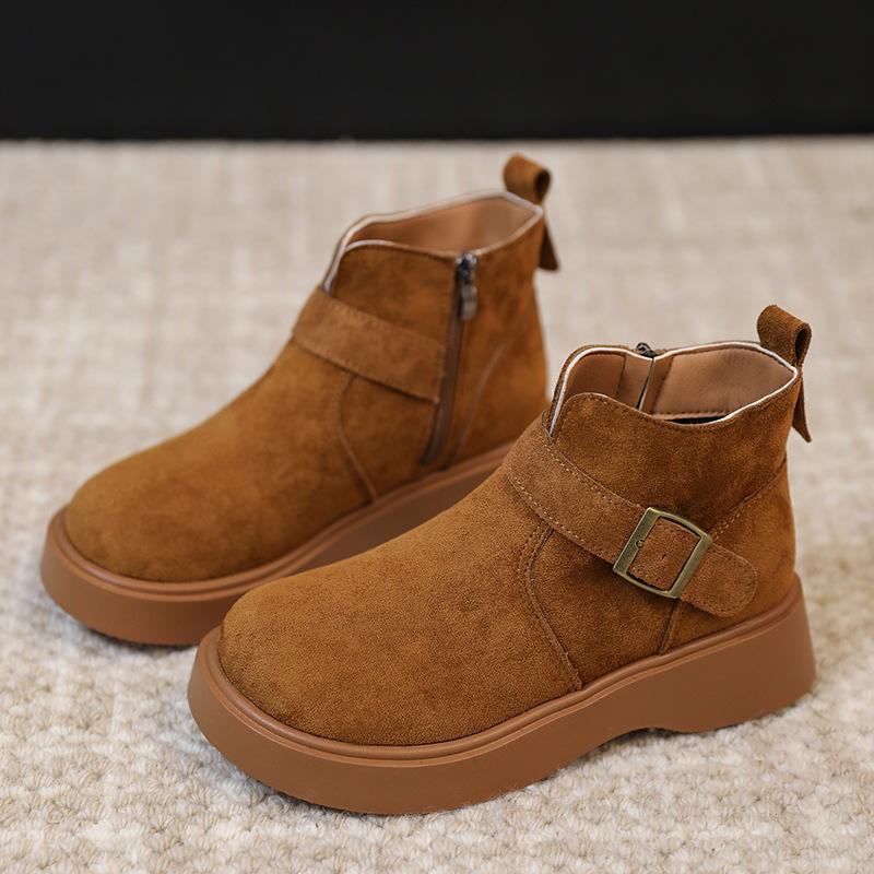 Retro mattskinn Martin-kängor för kvinnor, höst och vinter 2025 nya sammetsvarma mångsidiga tjocksulade snö-kortkängor för kvinnor