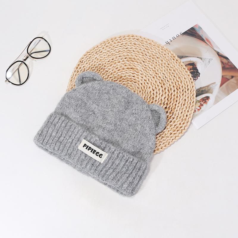 Bear Letters Versatile Autumn and Winter Hat for Women's Fashionable Cute Knitted Hat Korean Style Versatile Face Showing Small Pullover Wool Hat