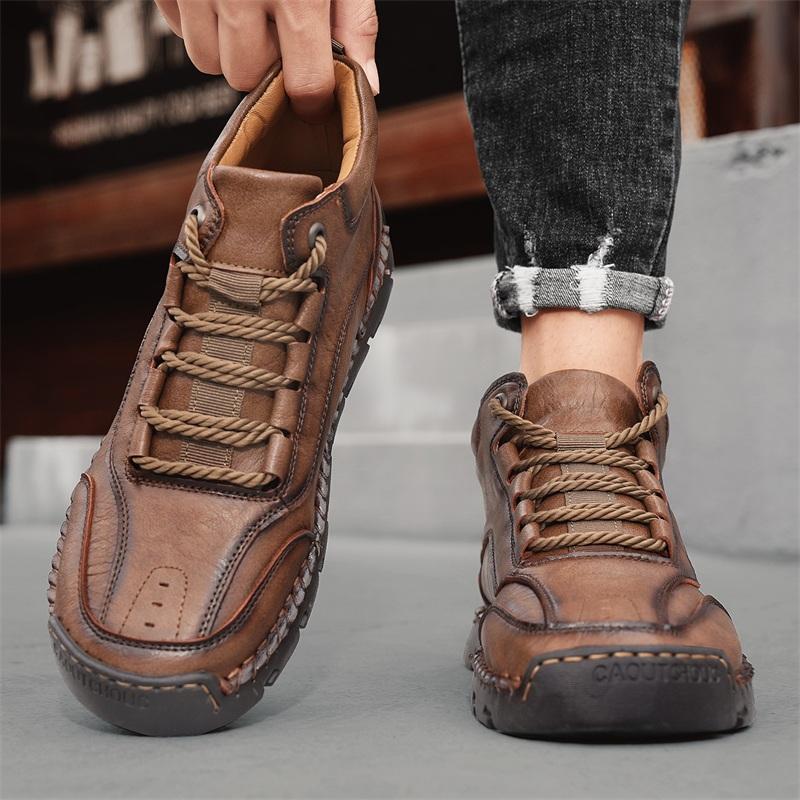Wiosna / Jesień Męskie Trampki Casualowe za Kostkę Ręcznie Robione Skórzane Buty Plus Size 39-48 Męskie Buty Casualowe