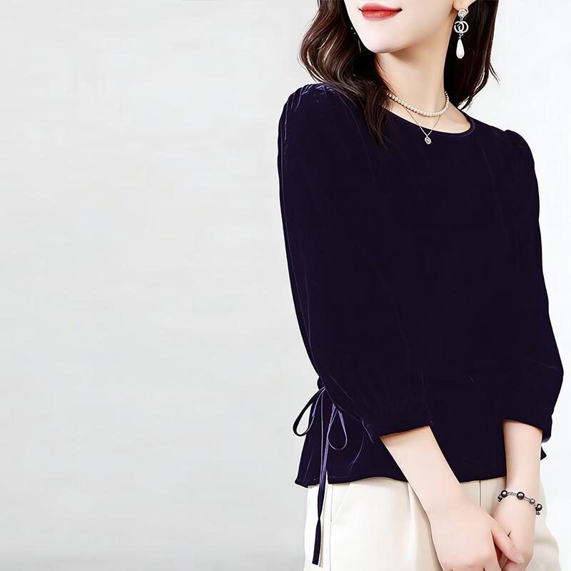 Women's Mulberry Silk Velvet Long Sleeve Top