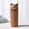 Cartoon Bear Kawaii Canvas Fabric Pencil Case Soft Silicone Zipper Pen Holder Students Convenient Exam Stationery Storage U+