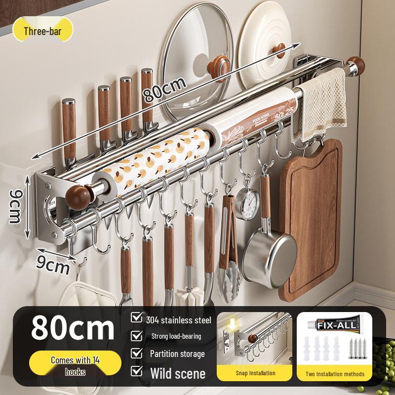 Wall-Mounted Multi-Functional Kitchen Rack: Knife Holder, Pot, Spatula & Spoon Storage, Punch-Free Installation