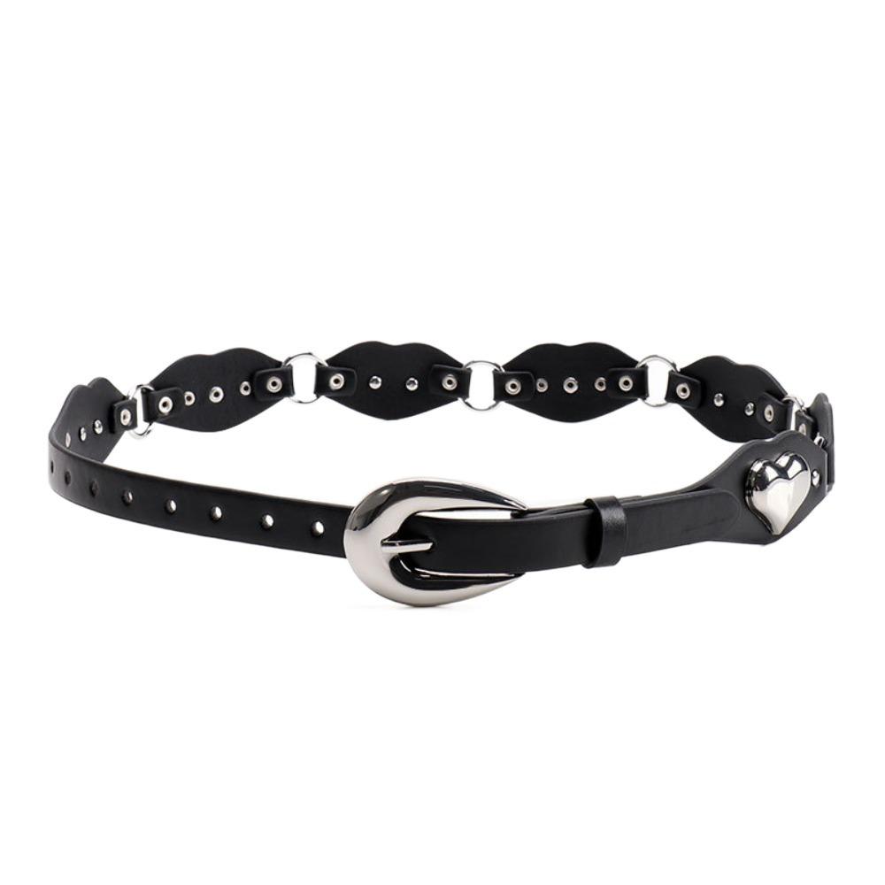 Punk Style Heart Rivet Belt Personalized Design Black Leather Waistbands Y2K Cool Girls Belt  Party чёрный
