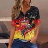 Women's V Neck Short Sleeve Button T Shirt Soccer Print Fan Top World Cup Supporter Apparel Casual Fit Lightweight Fabric