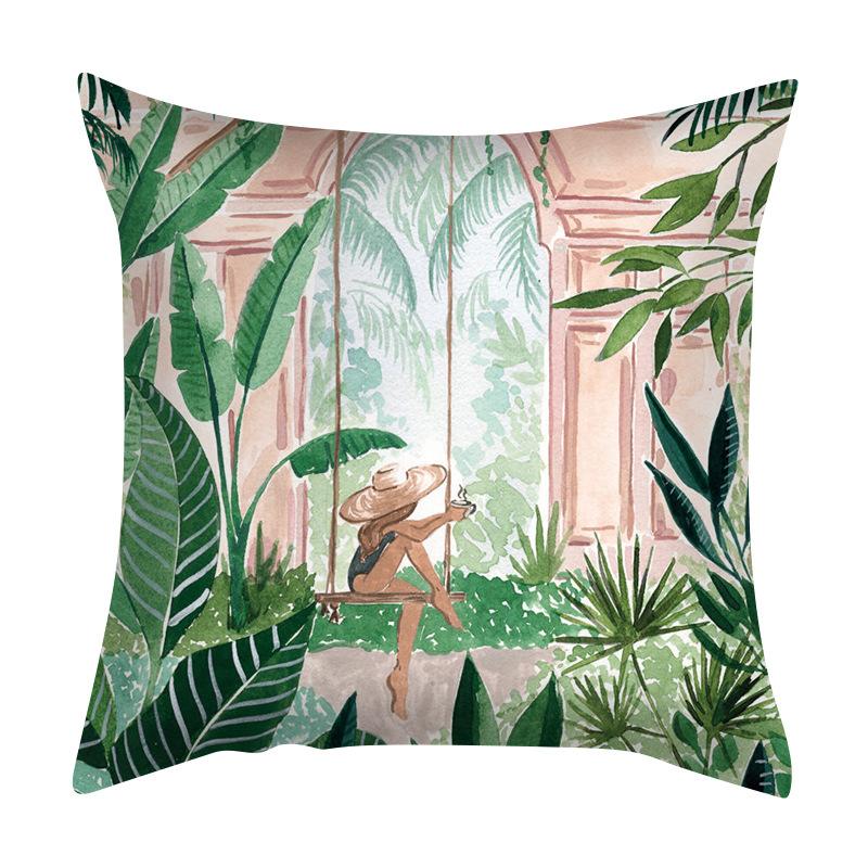 Cushion Cover Green Plant Sea View Pillow Sofa Popular Home Car Fabric Cushion Cover