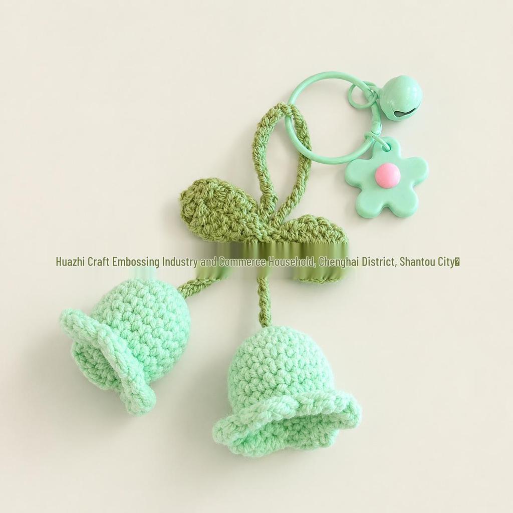 Handmade Lily Flower Wind Chime Keychain Doll Yarn Crochet Pendant for Bag & Car Decor