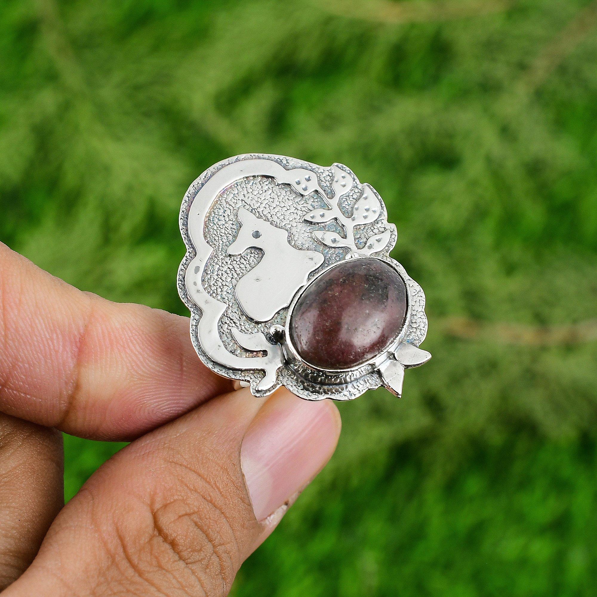 

Mothers day Deal Rhodonite Gemstone Stackable Ring Jewelry 925 Sterling Silver Adjustable