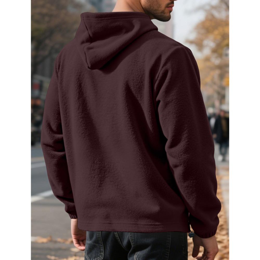 Sweter Męski Jesień i Zima Polarowy z Kapturem Luźny z Kieszenią Półrozpinany Pulower Sweter z Kapturem dla Mężczyzn