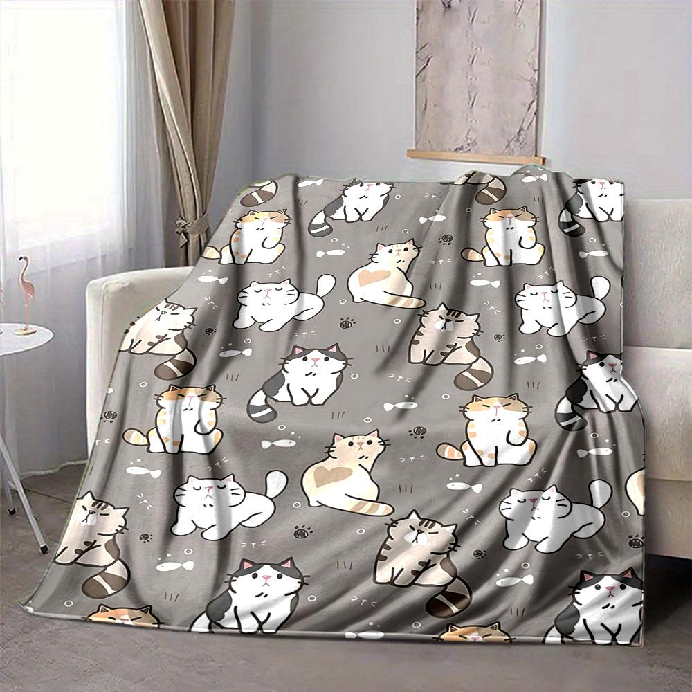 1pc Cats Pattern Lightweight Flannel Blanket, Comfortable and Warm Blanket, for Office and Camping Sofa Bed016