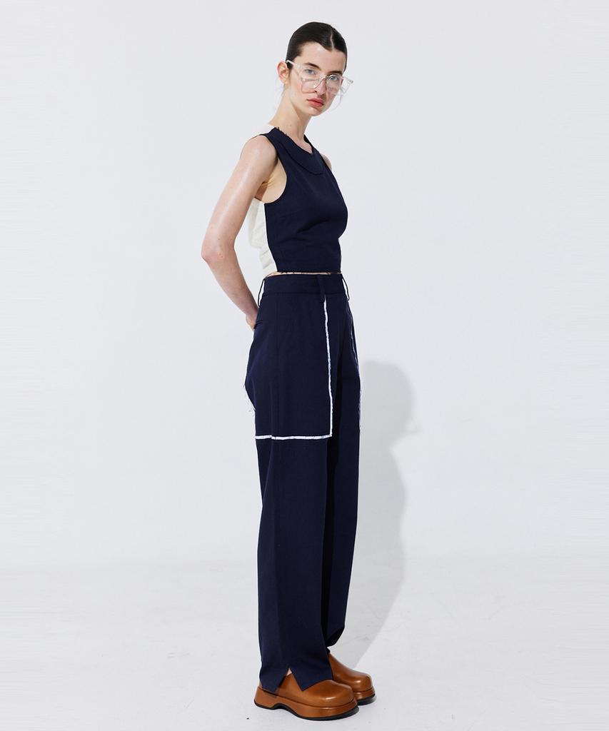 WNDERKAMMER Color-Block Sleeveless Crop Top_Navy