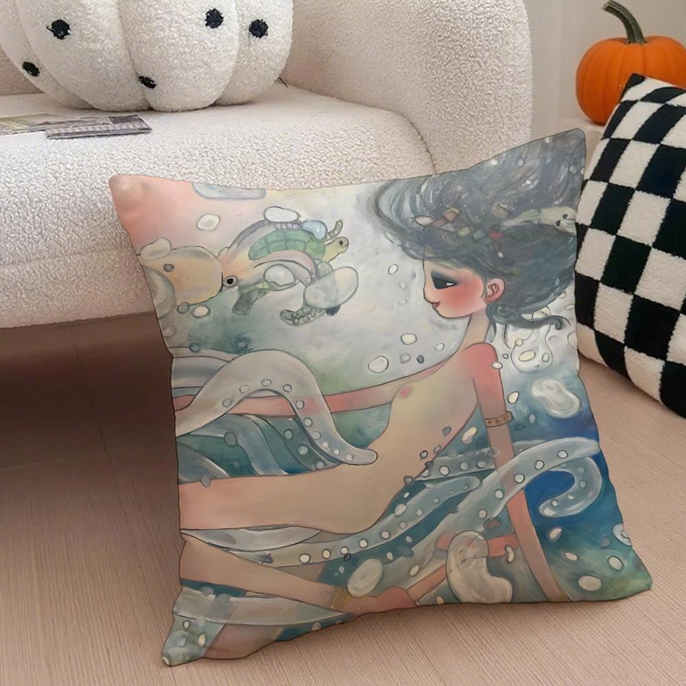 Aya Takano art avantgarde Cushion Cover Throw Pillow Cover Hidden Button Durable Polyester Chair Cushion