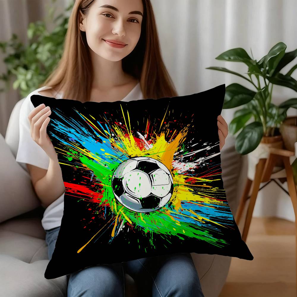 New Football Print Pillow Case Sofa Decorative Home Double-sided Printing Short Plush Cushion Pillow Cover Holiday Gift