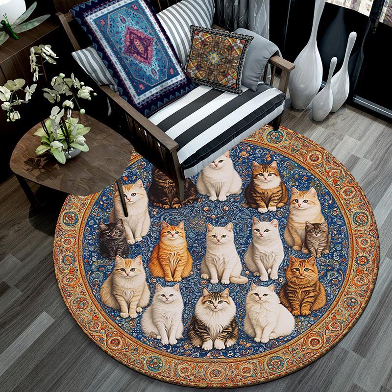 Cats Round Area Rug,Carpet Rug for Living Room Bedroom Sofa Playroom Decor,Non-slip Floor Mat