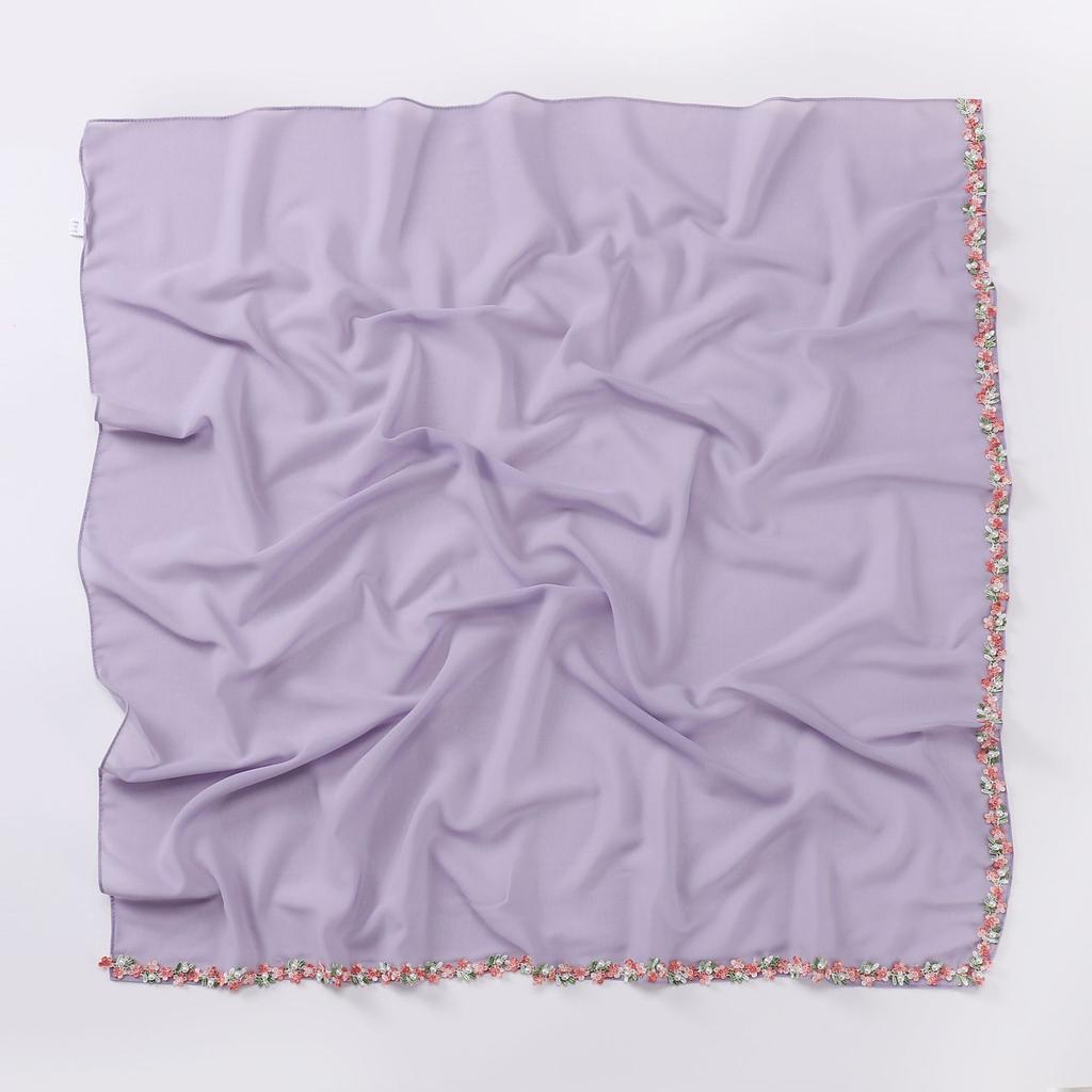 New Luxury 90*90Cm Pearl Chiffon Hijab Floral Chain Bubble Shawl High Quality Beach Bufandas Ramadan Islamic Muslim Square Scarf