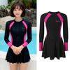 Women's Long Sleeve One-Piece Skirted Swimsuit - Warm, Quick-Dry Jellyfish Dive Suit for Winter & Hot Spring.