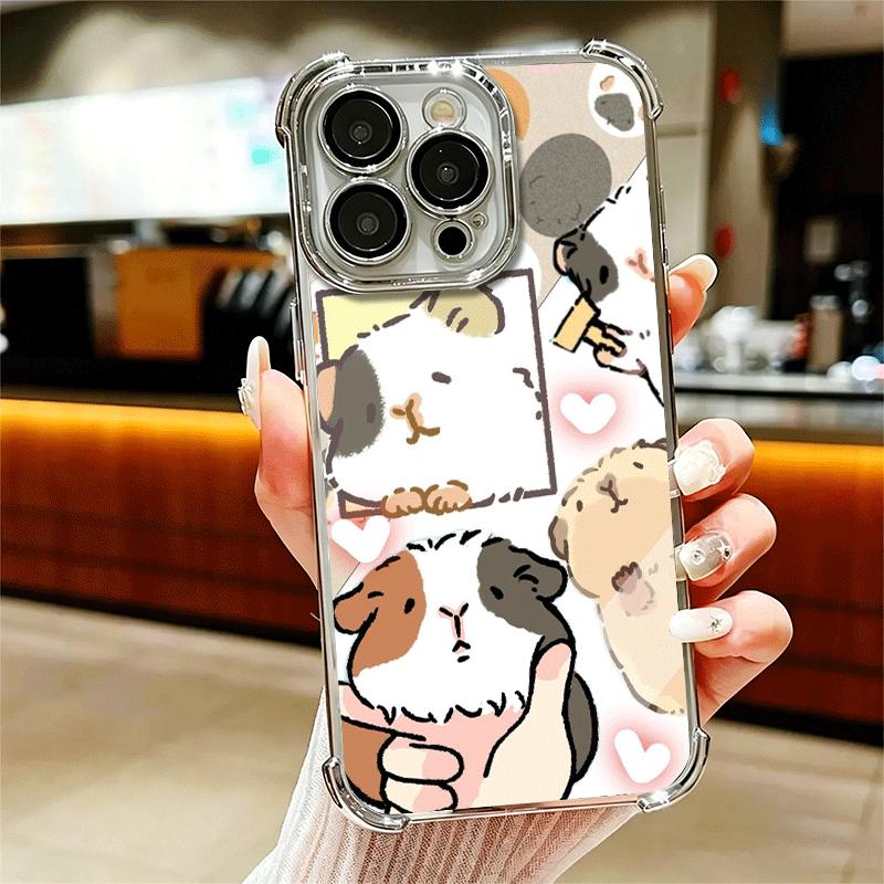 Cartoon Cute Hamster Plating Phone Case For Iphone 16 17 Pro Max Air 16E 14 15 Plus 12 13 Mini Anti-Fall Airabag Cover