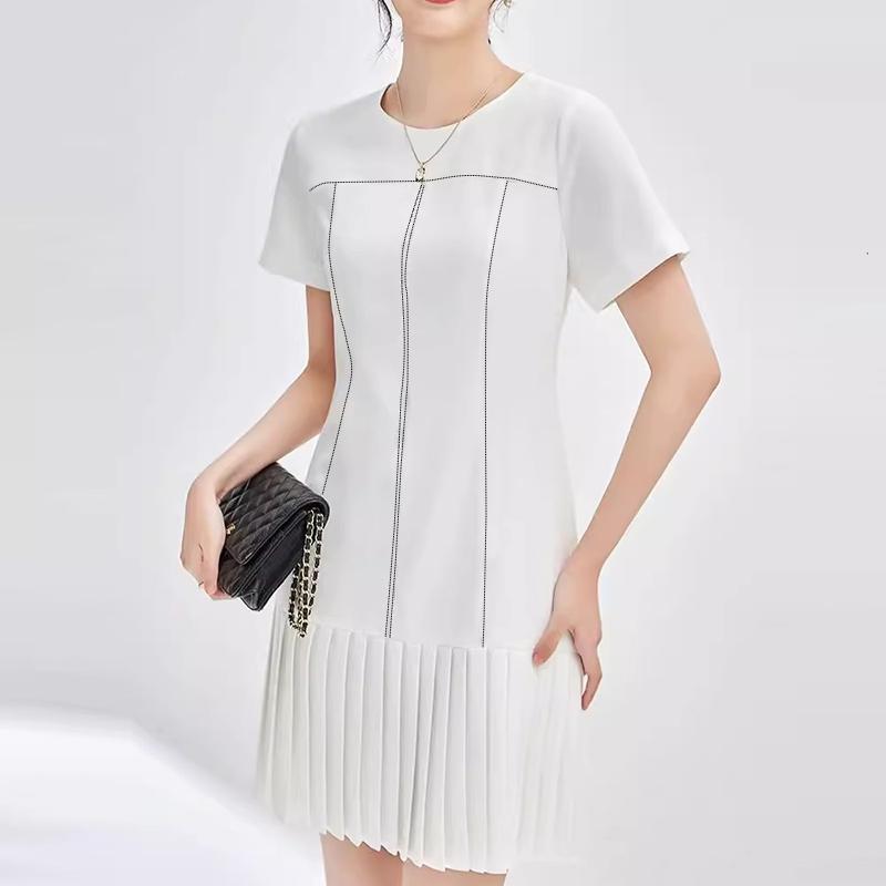 ZANZEA Kvinner mote rund hals kortermet kontrastfarge midje kjole