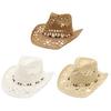 Straw Cowboy Hat for Men Women Western Cowgirl Hat with Shapable Brim Woven Hollow Out Beach Coastal Sun Hat