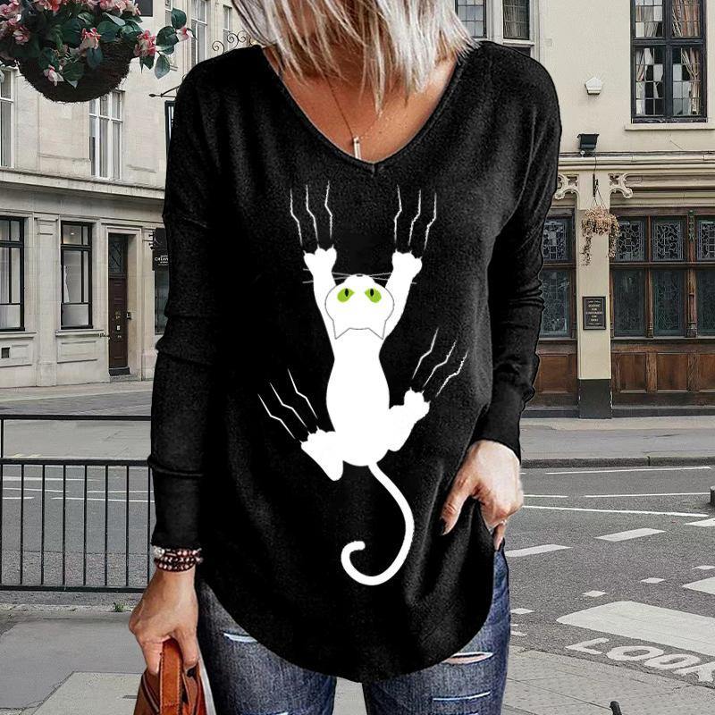 

Женские футболки с принтом кошки Мао Мао, женские топы с длинным рукавом и V-образным вырезом, женские футболки, футболки для женщин XS