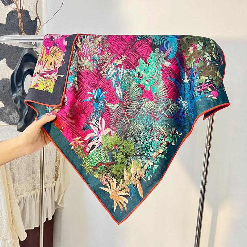 Spring Garden Herringbone Double-sided Printed Silk Scarf Women's Premium Silk Wool Scarf Air Conditioning Shawl