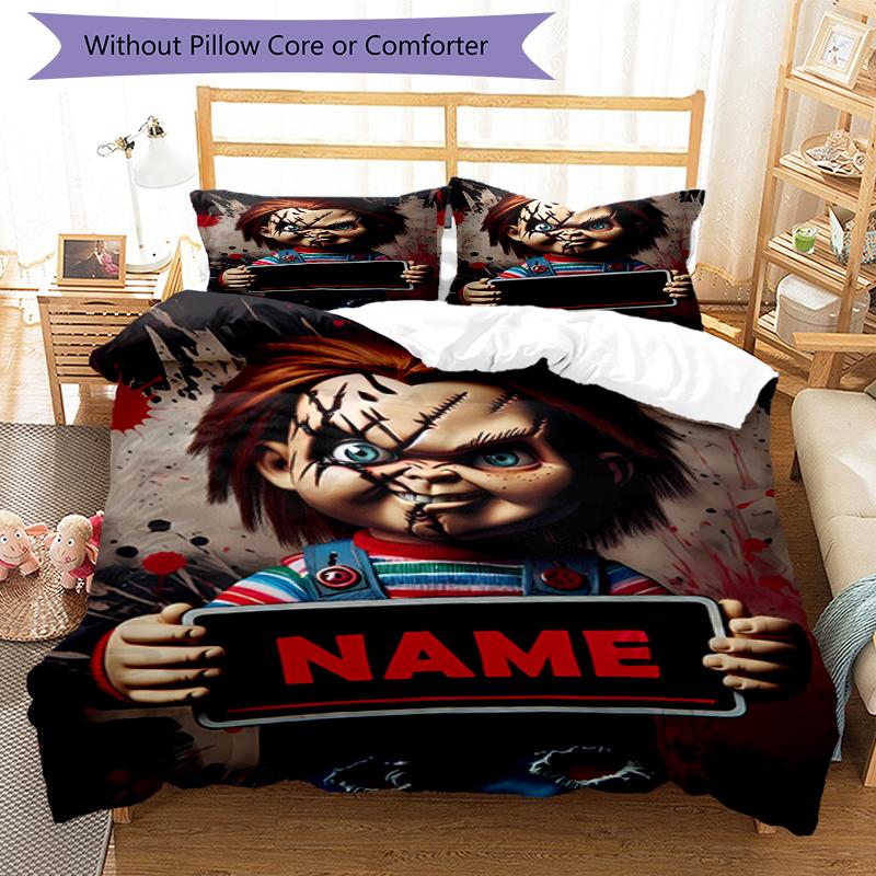 3pcs Custom Name Chucky Bedding Set Duvet Cover Closure Includes 1 Duvet Cover & 2 Pillowcases, Soft and Comfortable for All Seasons.