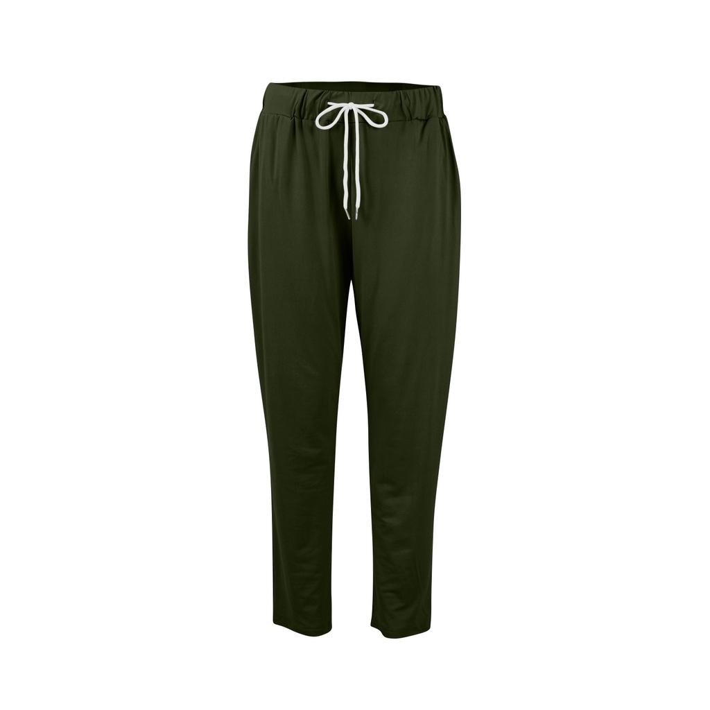 Damen Modische Einfarbige Kordelzug Elastischer Bund Tasche Freizeithose