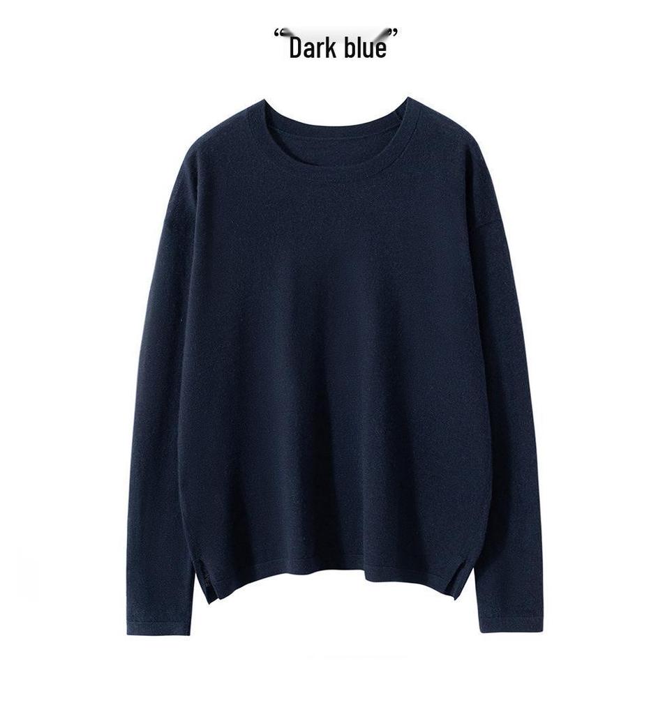 Women's Cashmere Round Neck Pullover Sweater - Autumn/Winter Long Sleeve, Loose Fit Knitwear