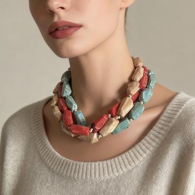 European American Light Luxury Simple Colorful Beaded Necklace High Grade Multi Layer Stackable Retro Literary Jewelry For Women