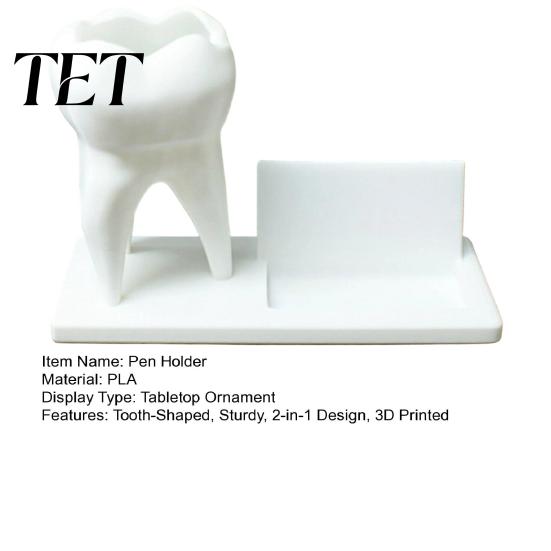 Dentist Office Supplies 3D Printed Tooth Pen Holder with Business Card Holder, 2 In 1 Personalized Gift Teeth Shape Desk Organizer, Desktop