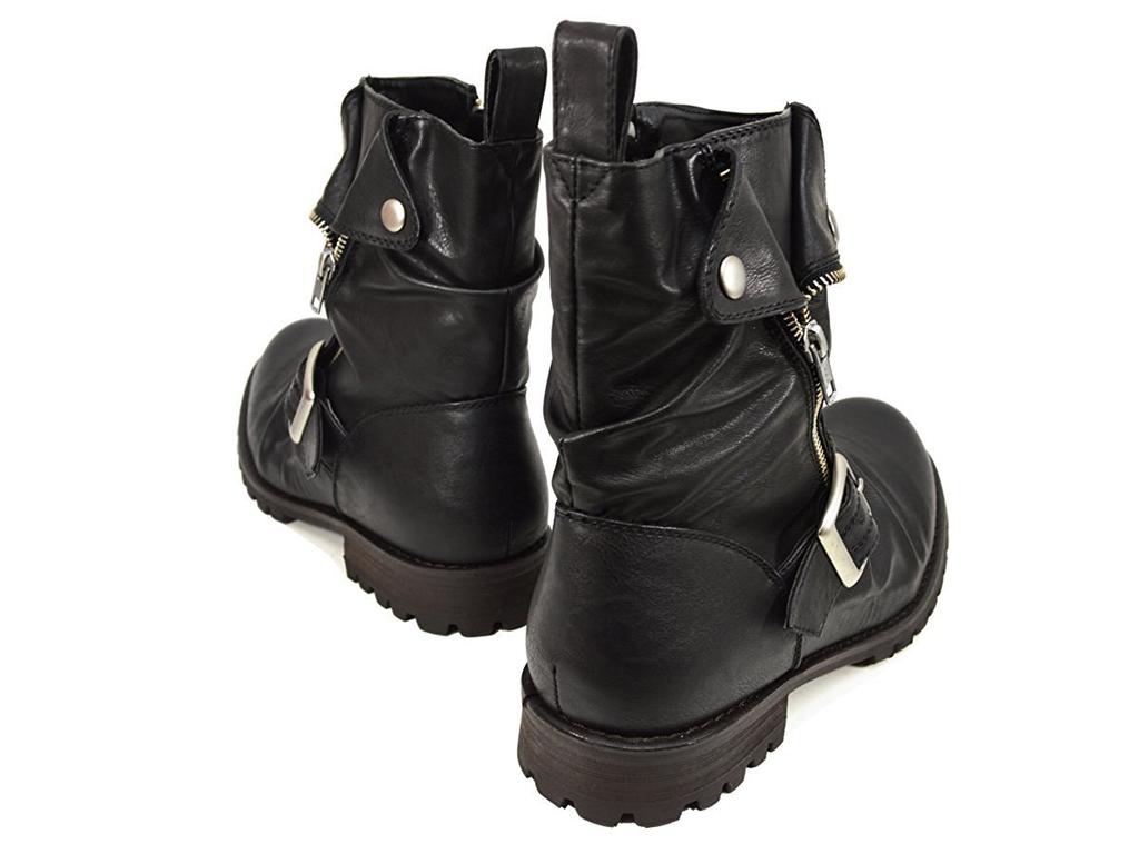 Gino Engineer Boots, Short Drape Boots, Black, Size 26.5cm, ze319 BK