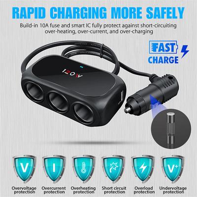 3 Socket Car Cigarette Lighter Splitter Dual Usb Led Car Fast Charger 120W 12V 24V Car Charger Adapter For Iphone Gps Dashcam