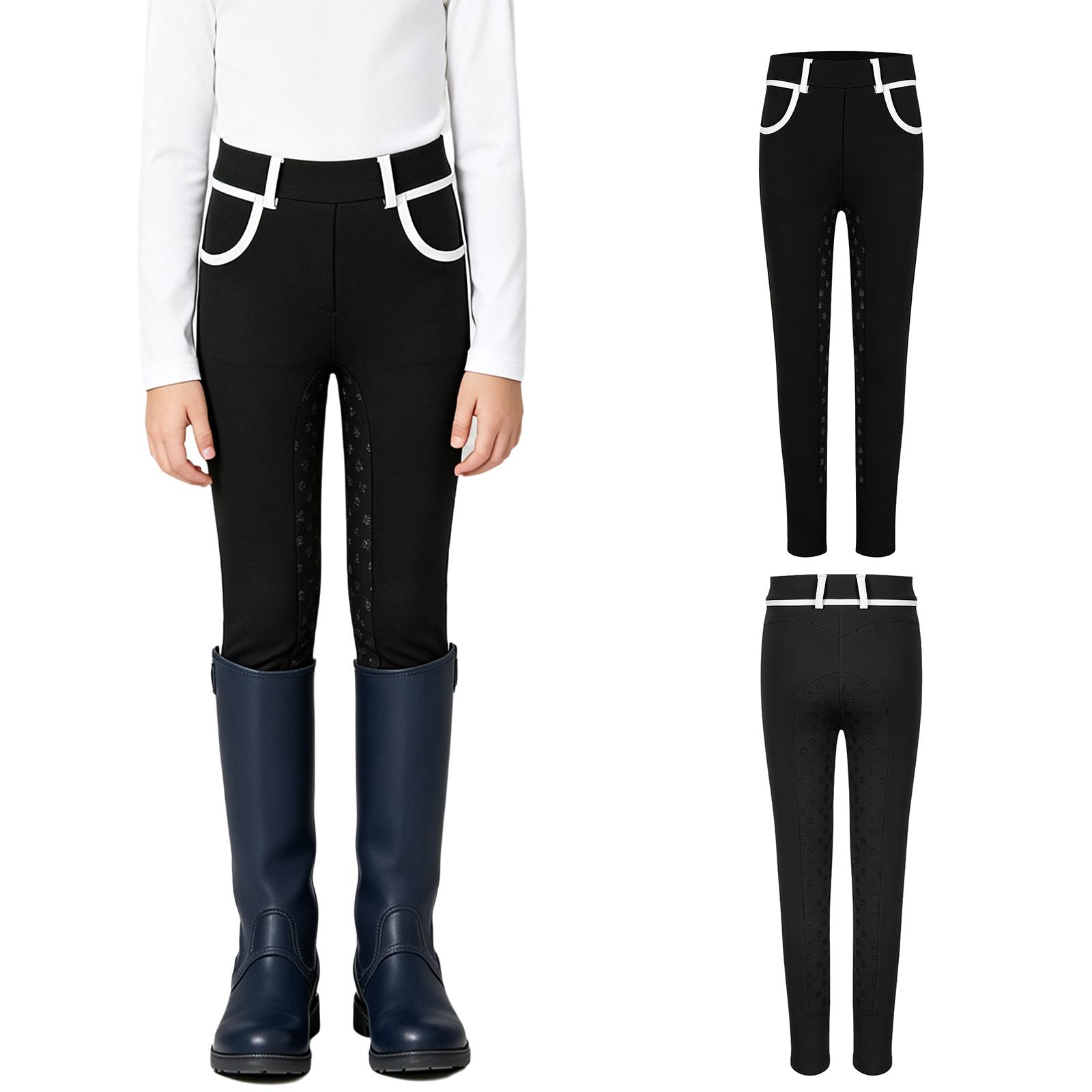 Kinder Mädchen rutschfeste Vollbesatz Reithosen Reithosen Kontrastbesatz Reit-Leggings mit Taschen und Gürtelschlaufen für Training Wettbewerb 3-4 Years schwarz
