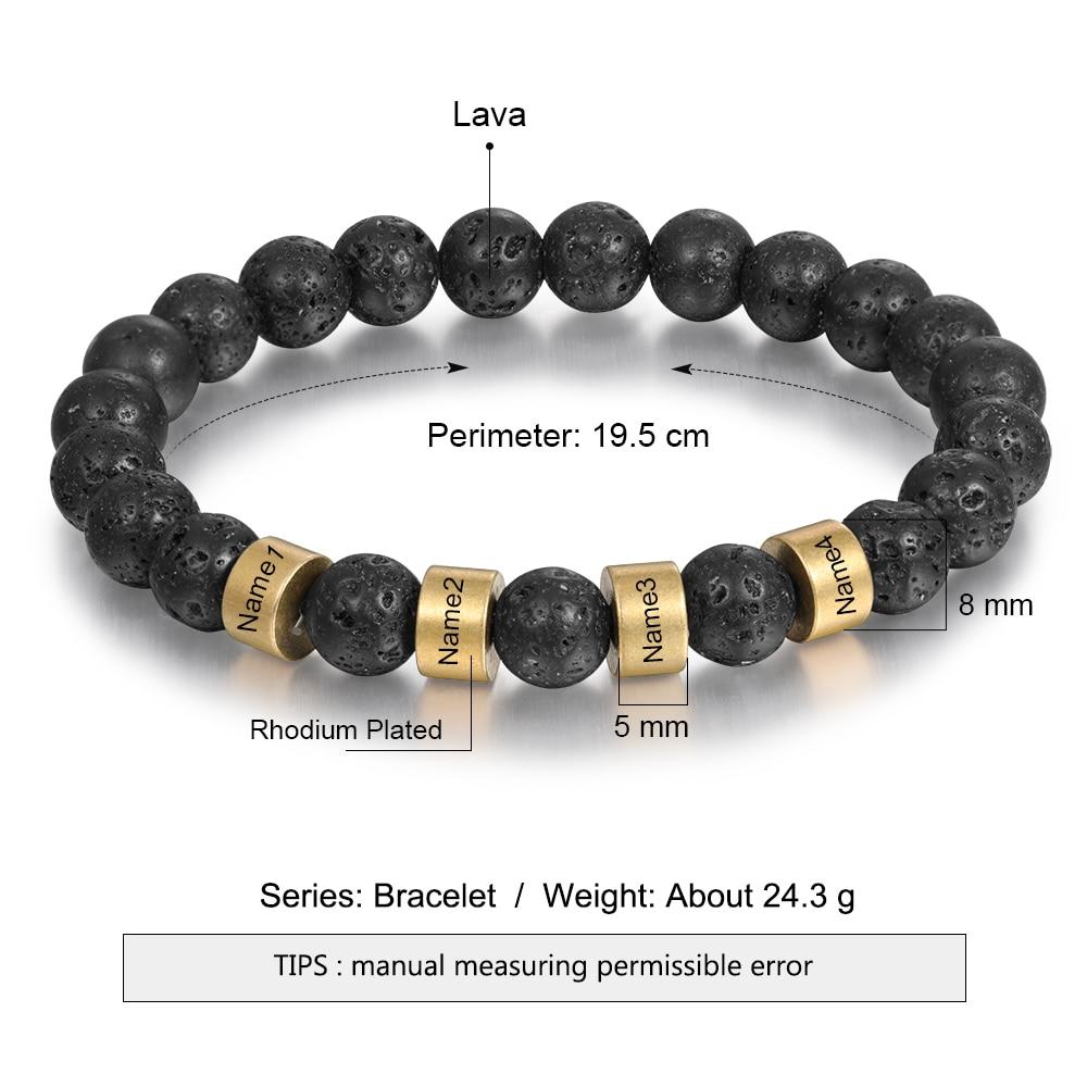 Personalized Bracelets Engraved 1 ~4 Names Customized Men Gold Color Color Beads Elastic Bangle Plain Simple Jewelry Giveaway Gifts (Ba103287 )Simple