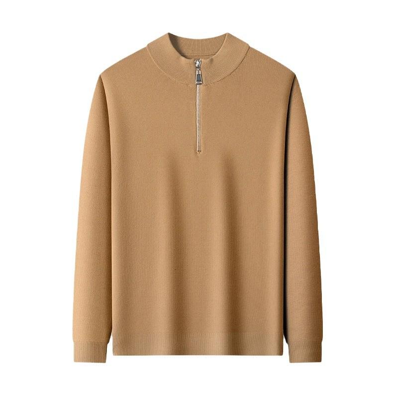 Spring And Autumn Men'S Sweater Thin Zipper Semi-Turtleneck Sweater Fashion Loose Dad Knitted Sweater Bottom Shirt
