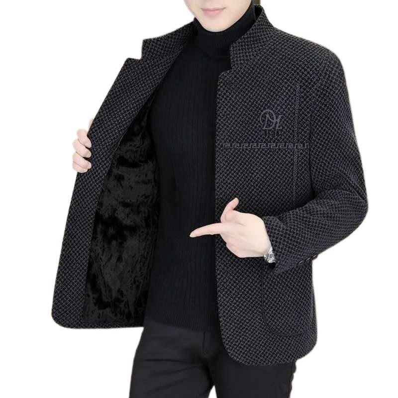 Herren Winter 2026 Wollmantel mit Stehkragen und Samtbesatz