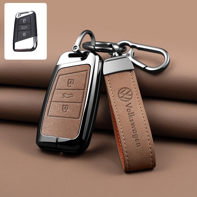 Leather Car Key Fob Case Cover Protector Holder Shell For VW Volkswagen Passat B8 Tiguan Magotan Golf Auto Keychain Accessories zw0