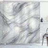 Grauer Duschvorhang, Modernes Abstraktes Marmor-Print-Look Sternenhimmel-Atmosphäre Print Wellenlinien Boho, Stoff Stoff Badezimmer