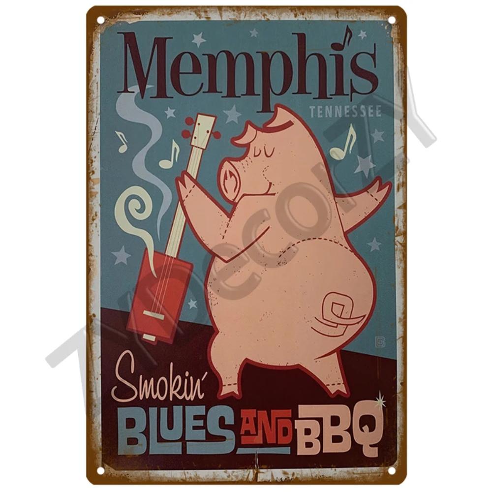 Retro BBQ Tin Sign - Vintage Wall Posters & Metal Decor - Decorative Wall Plate for Kitchens, Patios & Barbecue Themed Spaces