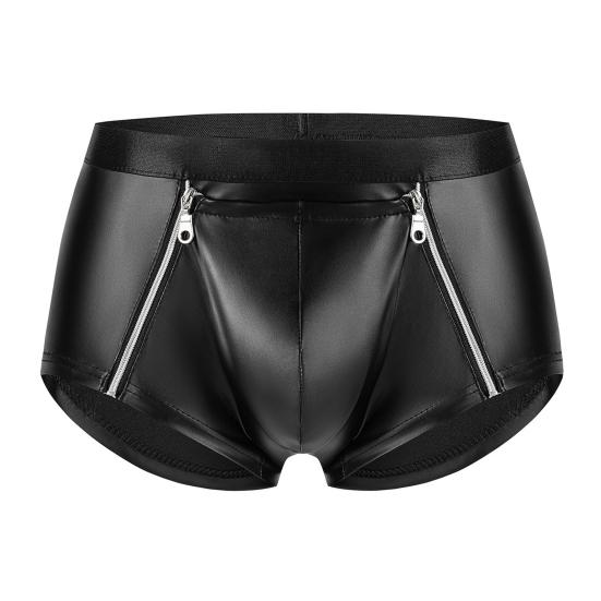 Homens sexy duplo zíper roupa interior elástico mid-rise quente shorts bulge bolsa shorts calcinha suave fosco fino ajuste clubwear roupa interior