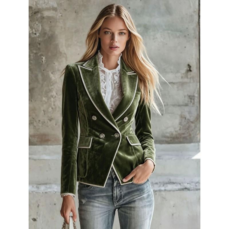 Womens Slim Fit Double-Breasted Blazer Jacket