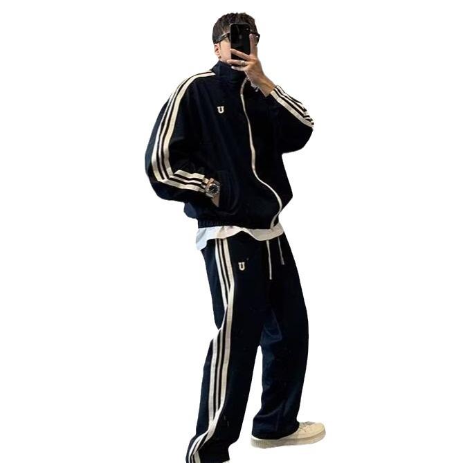 Completo Due Pezzi Casual Uomo Autunno/Inverno Stile Coreano con Collo Alto e Vestibilità Larga per Studente Sportivo 2024