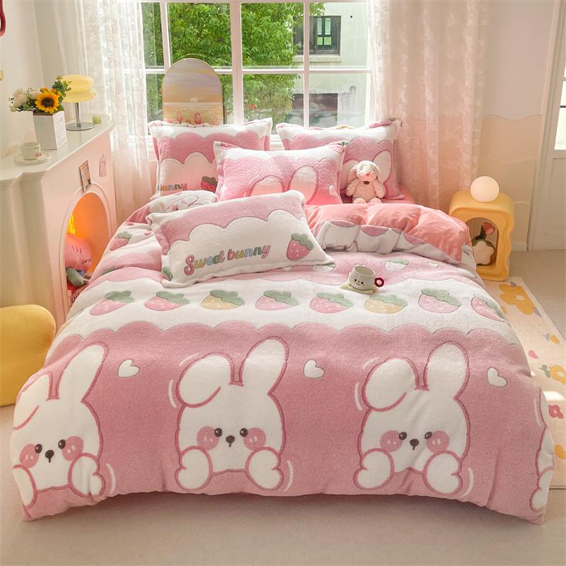 Rosa Dickes Fleece Blume Bettbezug Für Mädchen Winter Warm Flanell Bettdecke Bezug 1 Stück 150 cm Größe Mädchen Bettwäsche Funda Nordica Cama