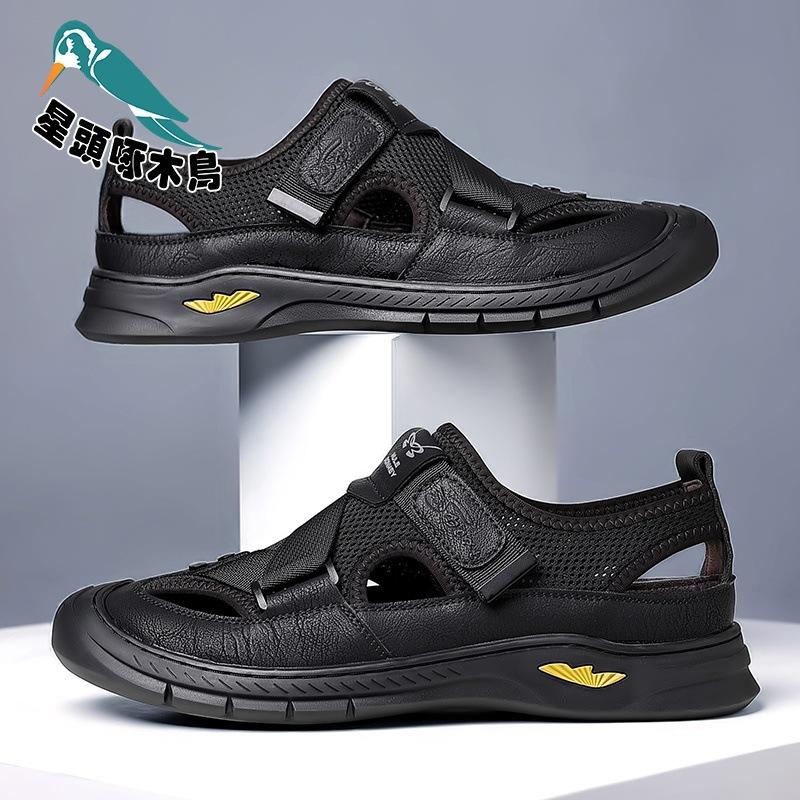 Shoes Men's summer breathable sandals mesh shoes one pedal casual shoes middle-aged and elderly father shoes single sandals