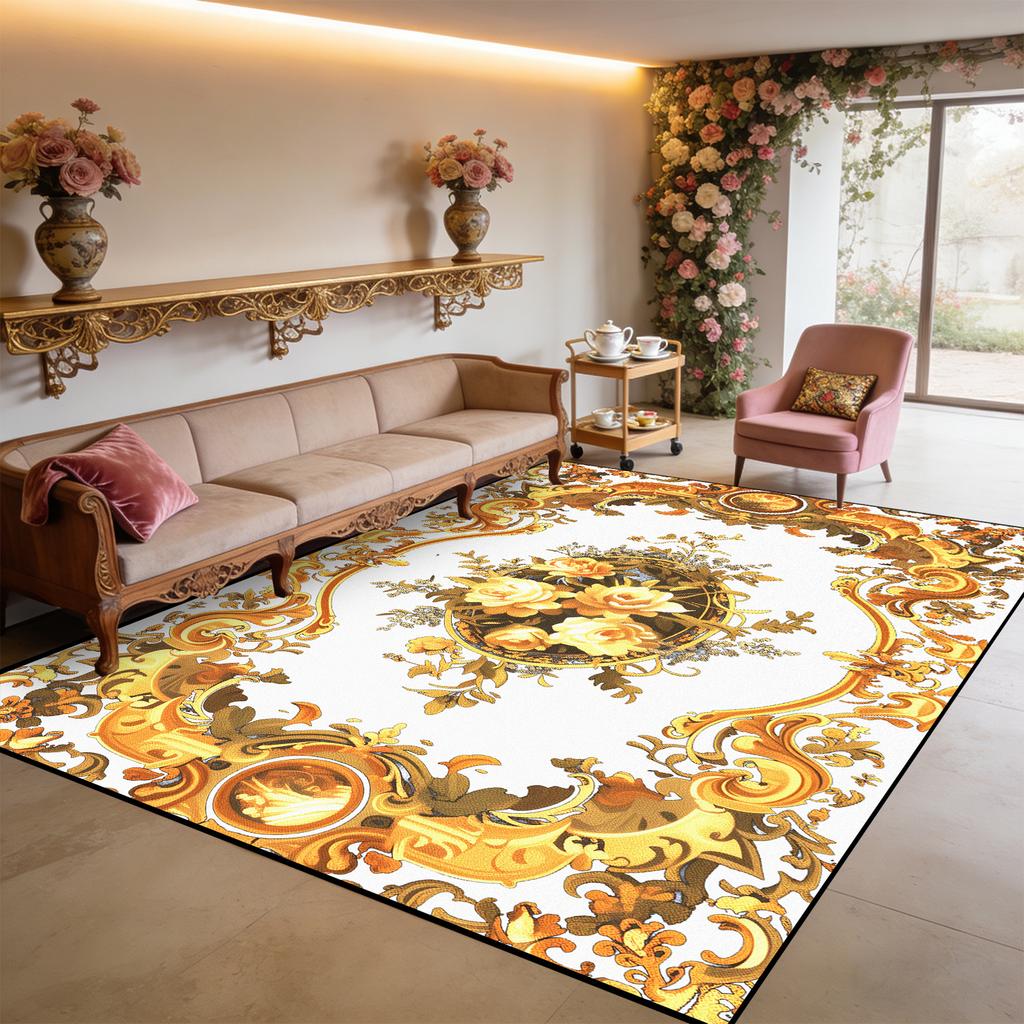 Persian Retro Living Room Carpet Light Luxury Flower Pattern Washable Large Size Rug Decoration Bedroom Fluffy Anti-slip Mats
